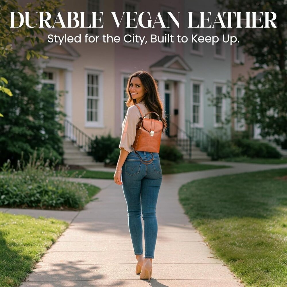 Stylish Compact Vegan Leather Backpack Handbag Wi… - image 5